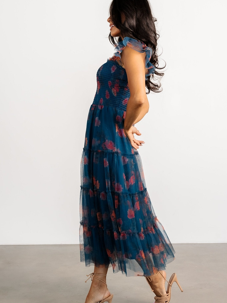 Clementine Tulle Midi Dress | Persian Blue + Rust 7
