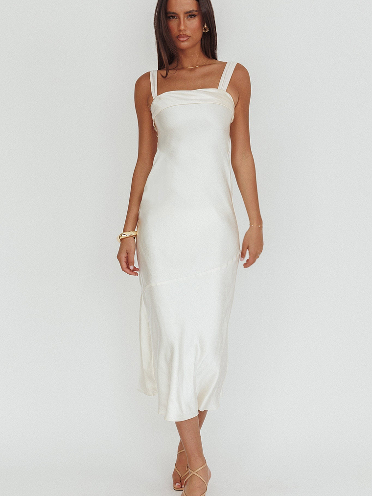 Carmel Shoulder Sash Midi Dress Oyster 3