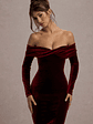 Compliment | Berry Velvet Bardot Midi Dress - thumbnail 3