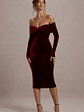 Compliment | Berry Velvet Bardot Midi Dress - thumbnail 4