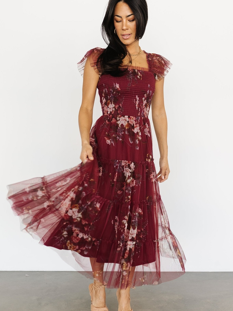 Clementine Tulle Midi Dress | Wine Multi 4