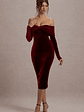 Compliment | Berry Velvet Bardot Midi Dress - thumbnail 5