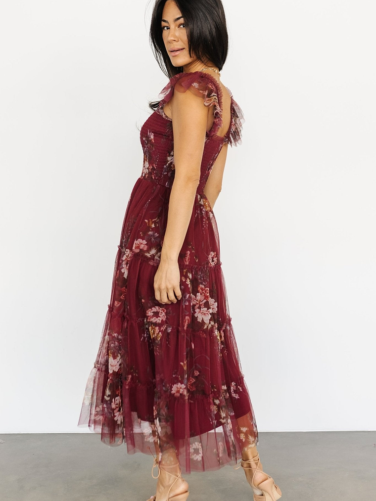 Clementine Tulle Midi Dress | Wine Multi 6