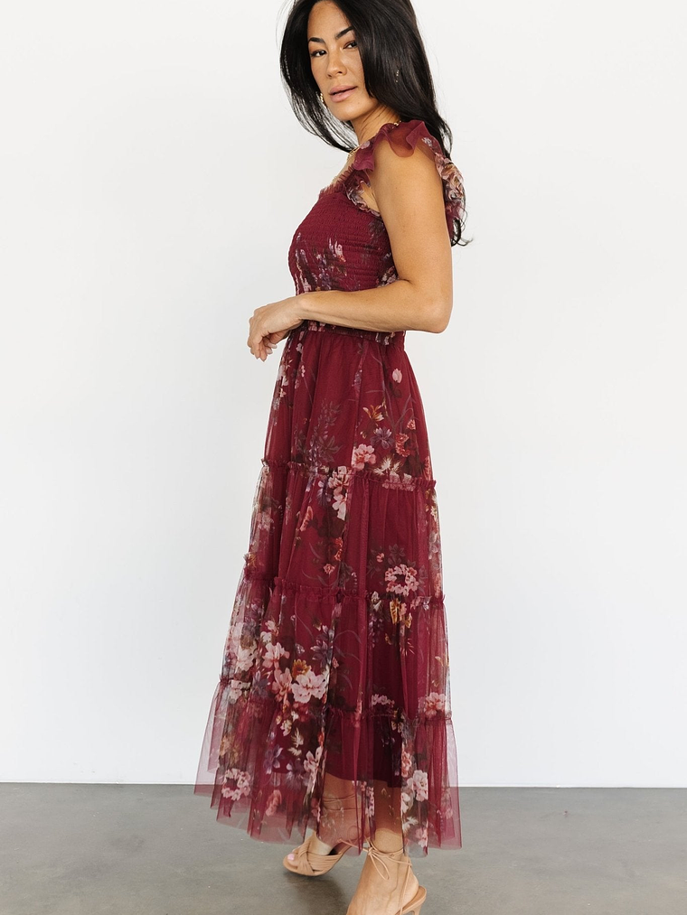 Clementine Tulle Midi Dress | Wine Multi 7