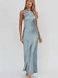 Carmine Satin Sleeveless Maxi Dress Blue - thumbnail 1