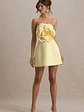 Daffodil | Lemon Bandeau Mini Dress With Large Floral Corsage - thumbnail 1