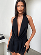 Cleo Plunge Cowl Neck Mini Dress - Black - thumbnail 1