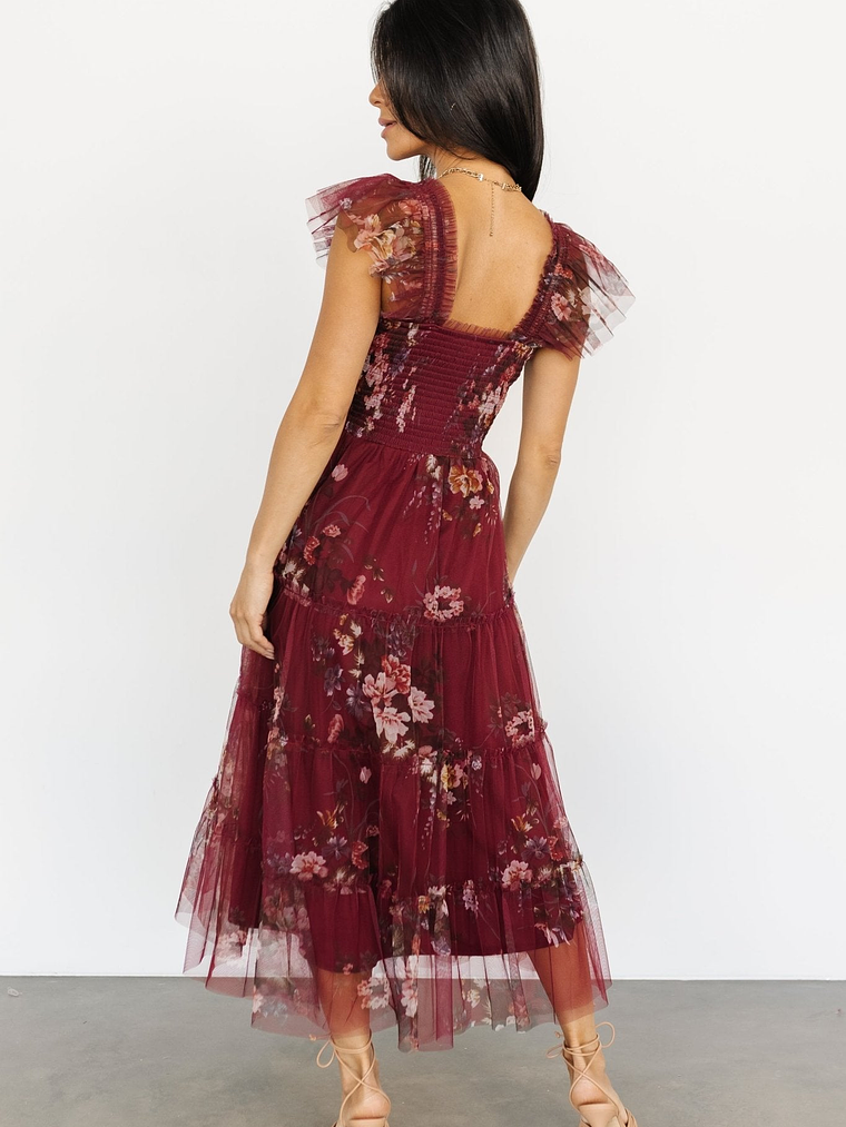 Clementine Tulle Midi Dress | Wine Multi 9