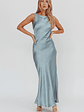 Carmine Satin Sleeveless Maxi Dress Blue - thumbnail 3