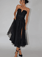 Daphnie Drop Waist Tulle Midi Dress Black - thumbnail 1
