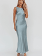 Carmine Satin Sleeveless Maxi Dress Blue - thumbnail 5