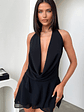 Cleo Plunge Cowl Neck Mini Dress - Black - thumbnail 4