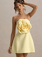 Daffodil | Lemon Bandeau Mini Dress With Large Floral Corsage - thumbnail 4