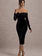 Compliment | Black Velvet Bardot Midi Dress - thumbnail 5