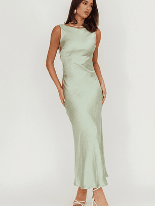 Carmine Satin Sleeveless Maxi Dress Sage