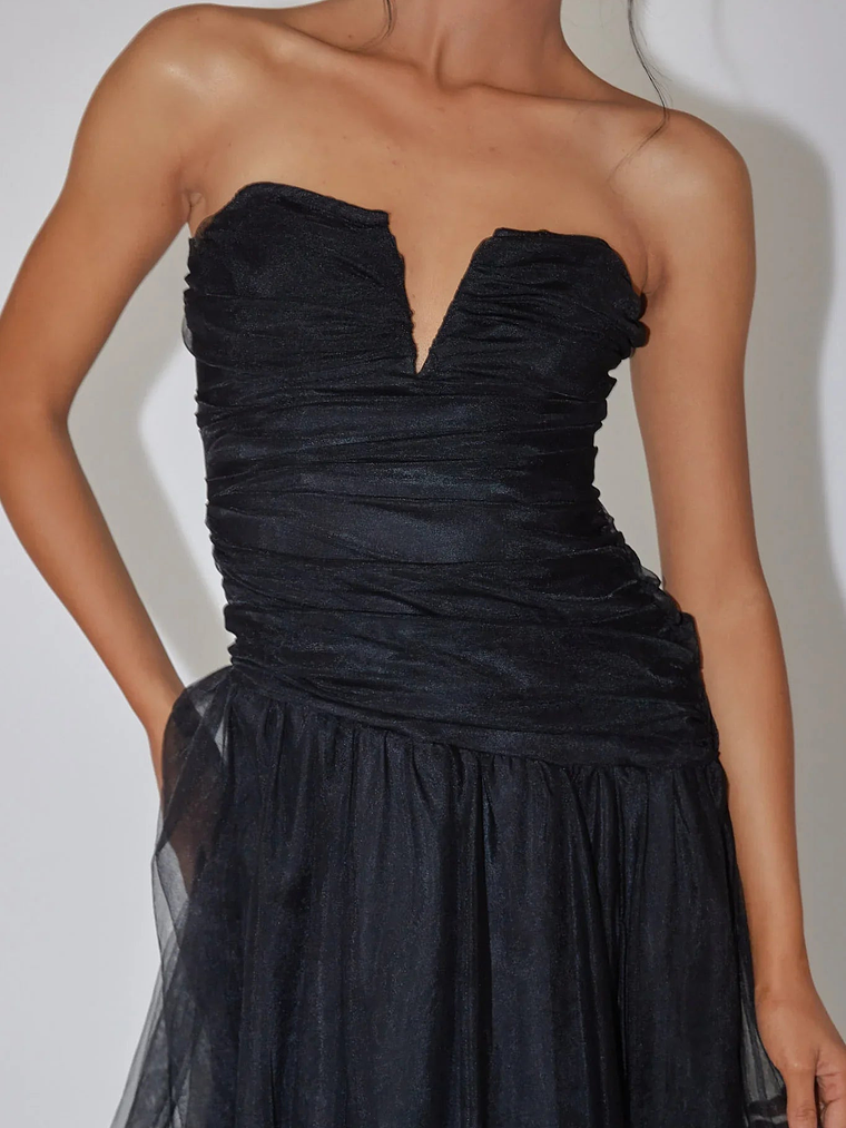 Daphnie Drop Waist Tulle Midi Dress Black 4