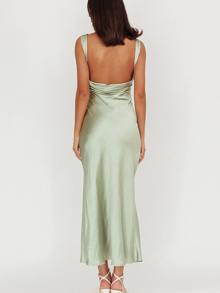 Carmine Satin Sleeveless Maxi Dress Sage 2
