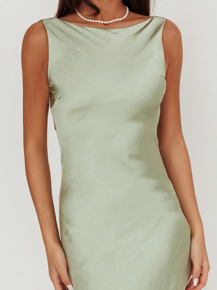 Carmine Satin Sleeveless Maxi Dress Sage 3