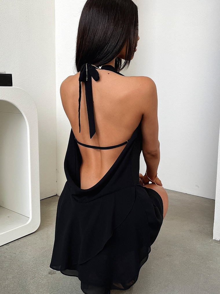 Cleo Plunge Cowl Neck Mini Dress - Black 7