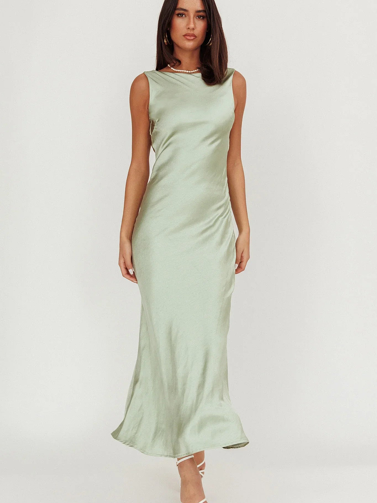 Carmine Satin Sleeveless Maxi Dress Sage 4