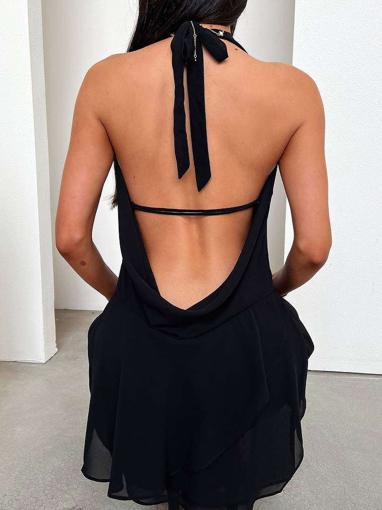 Cleo Plunge Cowl Neck Mini Dress - Black 8