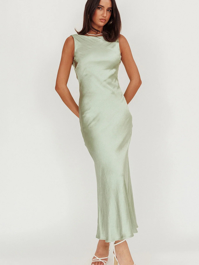 Carmine Satin Sleeveless Maxi Dress Sage 5