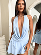 Cleo Plunge Cowl Neck Mini Dress - Blue - thumbnail 1