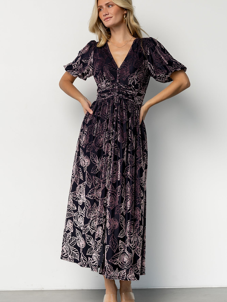 Dahlia Velvet Dress | Indigo + Purple Floral 1