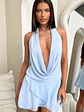 Cleo Plunge Cowl Neck Mini Dress - Blue - thumbnail 3