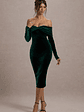 Compliment | Bottle Green Velvet Bardot Midi Dress - thumbnail 3