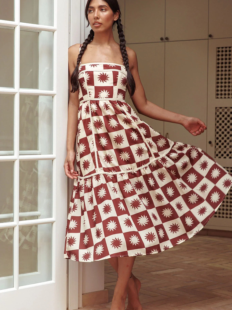 Confidante Piping Trim Midi Dress Brown 1