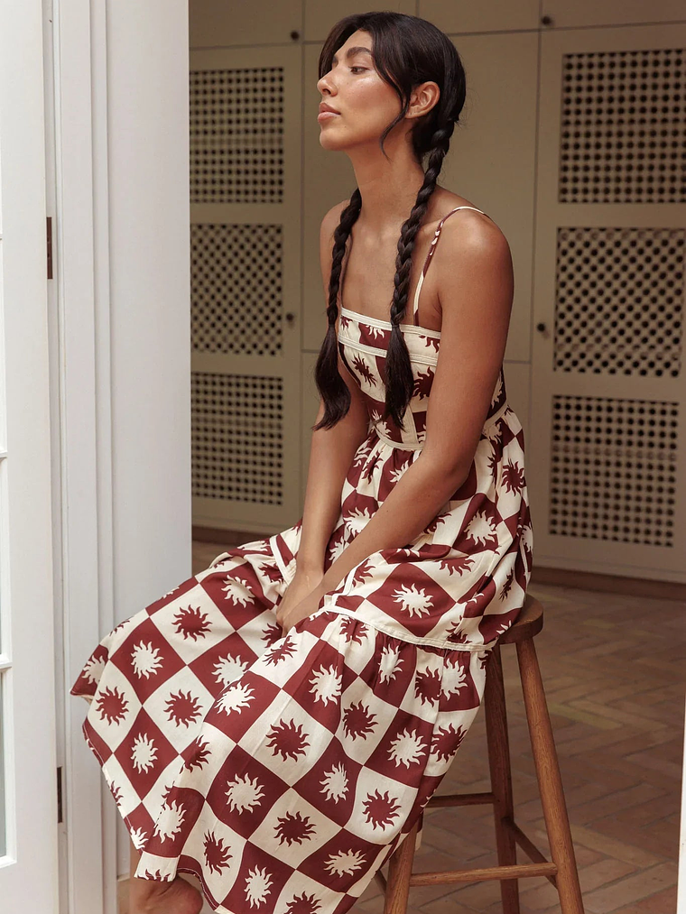 Confidante Piping Trim Midi Dress Brown 2