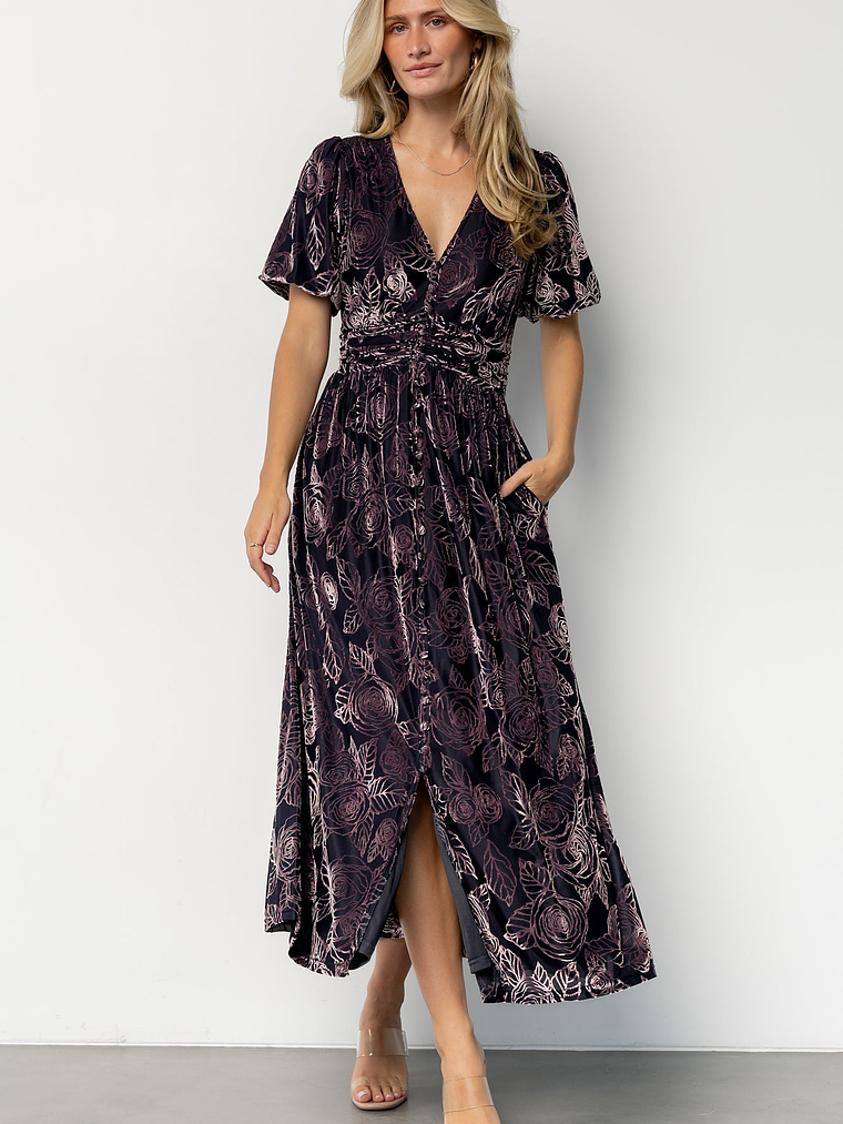 Dahlia Velvet Dress | Indigo + Purple Floral 6