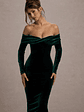 Compliment | Bottle Green Velvet Bardot Midi Dress - thumbnail 6