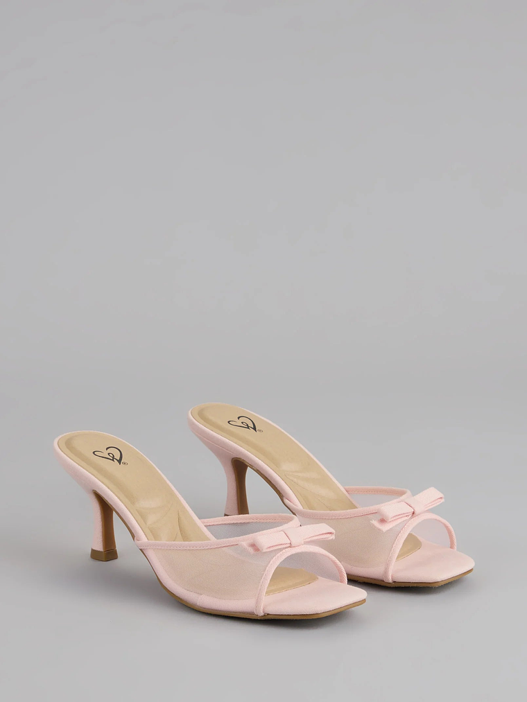 Dainty Drama Mesh Bow Kitten Mules 1