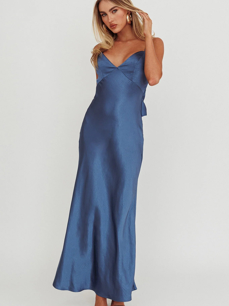 Ciao, Bella Tied Back Satin Maxi Dress Midnight Blue 3