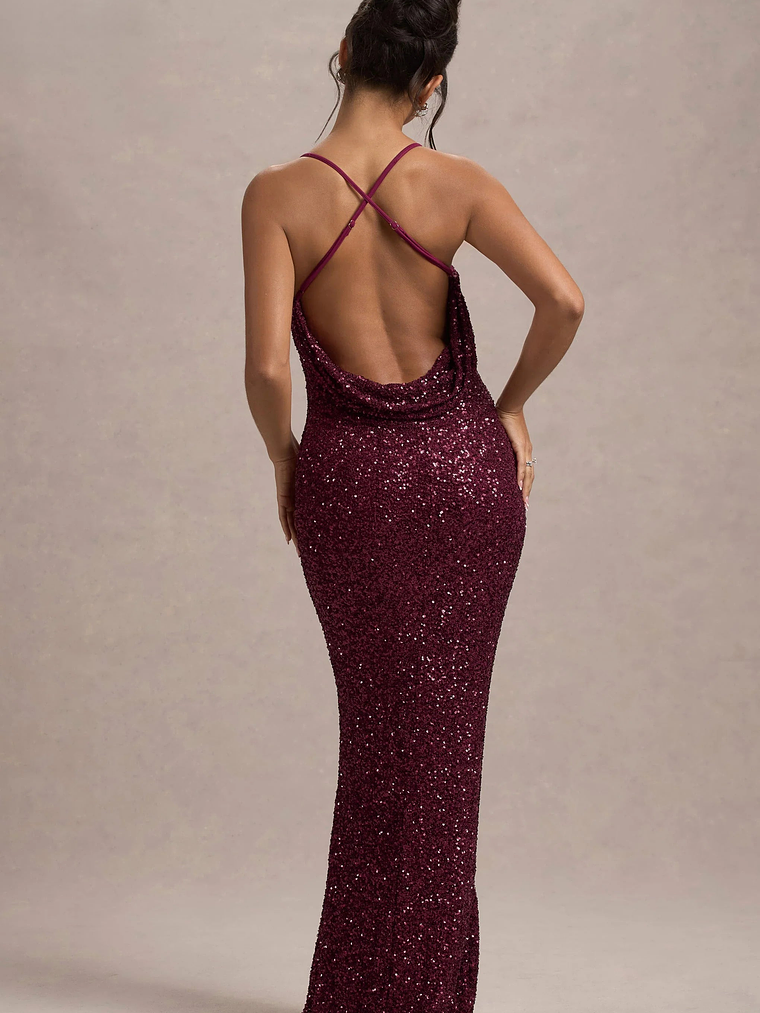 Cosmic | Berry Sequin Square-Neck Strappy Maxi Dress 2