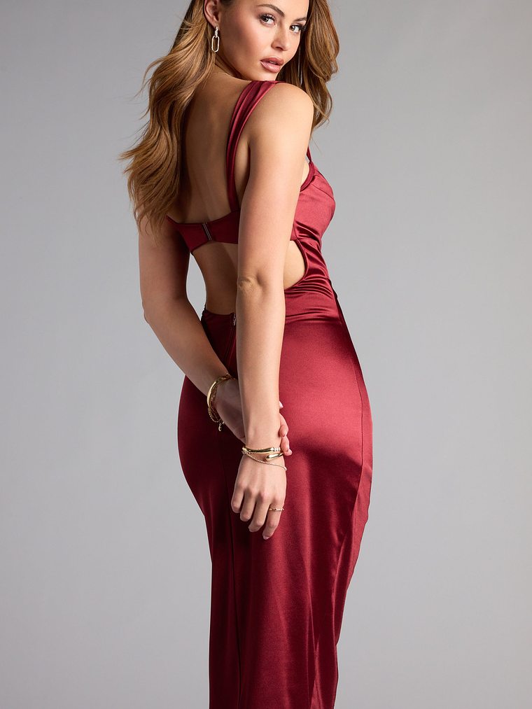 Dara Cutout Slit Satin Midi Formal Dress 3