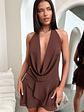 Cleo Plunge Cowl Neck Mini Dress - Brown - thumbnail 4