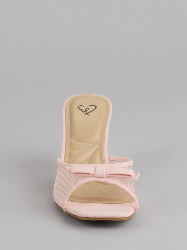 Dainty Drama Mesh Bow Kitten Mules 3