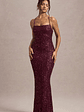 Cosmic | Berry Sequin Square-Neck Strappy Maxi Dress - thumbnail 5