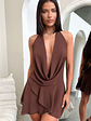 Cleo Plunge Cowl Neck Mini Dress - Brown - thumbnail 7