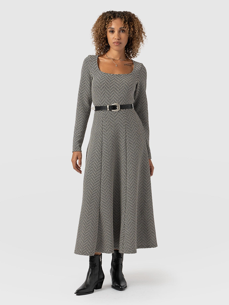 Darcey Flared Dress - Cream Lurex 1