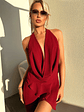 Cleo Plunge Cowl Neck Mini Dress - Burgundy - thumbnail 4
