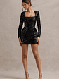 Constellation | Black Sequin Square-Neck Long-Sleeve Mini Dress - thumbnail 1