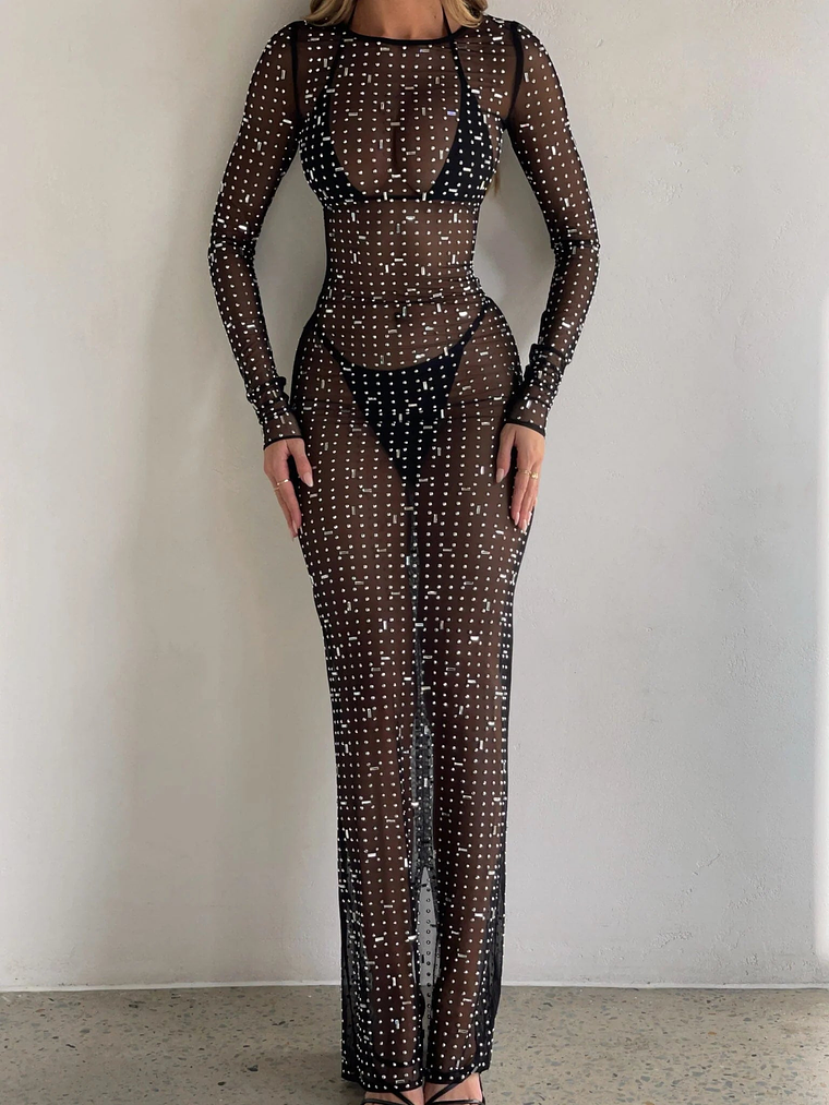 CIARAN LONG SLEEVE MAXI DRESS BLACK SPARKLE 8