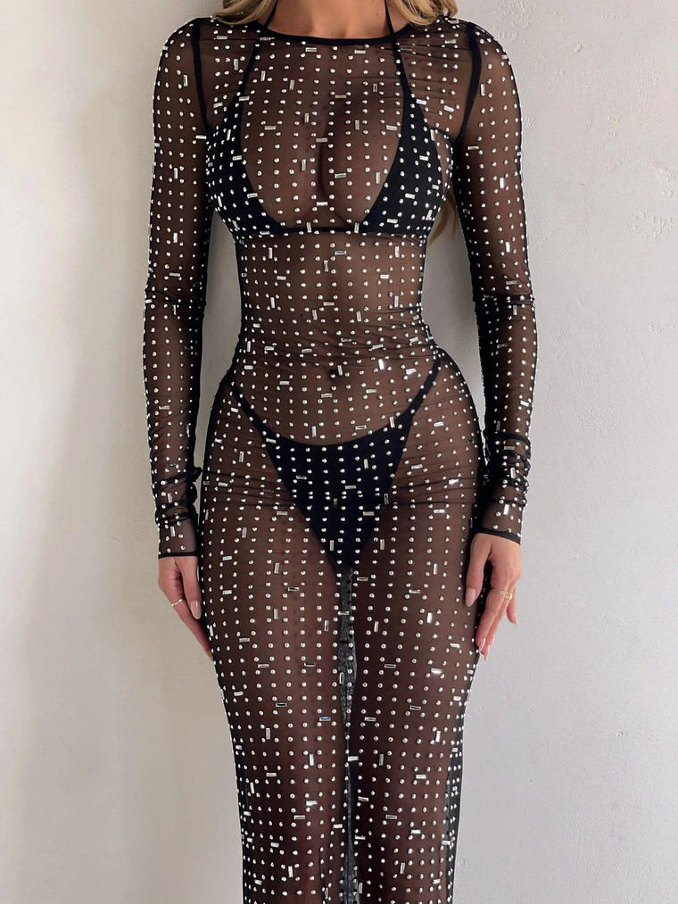 CIARAN LONG SLEEVE MAXI DRESS BLACK SPARKLE 11