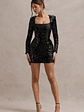 Constellation | Black Sequin Square-Neck Long-Sleeve Mini Dress - thumbnail 7