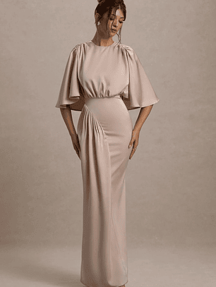 Cinder | Champagne Satin Gathered Maxi Dress
