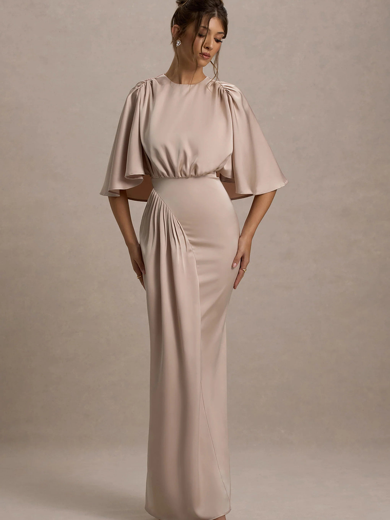 Cinder | Champagne Satin Gathered Maxi Dress 1